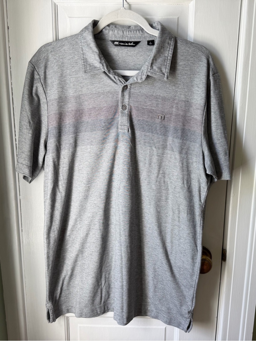 Travis Mathew Gray Polo Golf Shirt with Subtle Stripes Men’s Size Large